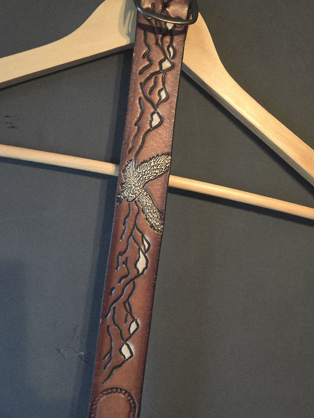 Brown Embossed Leather Women's Belt with Eagle Detail